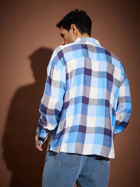 Blue & White Check Oversized Shirt-MASCLN SASSAFRAS