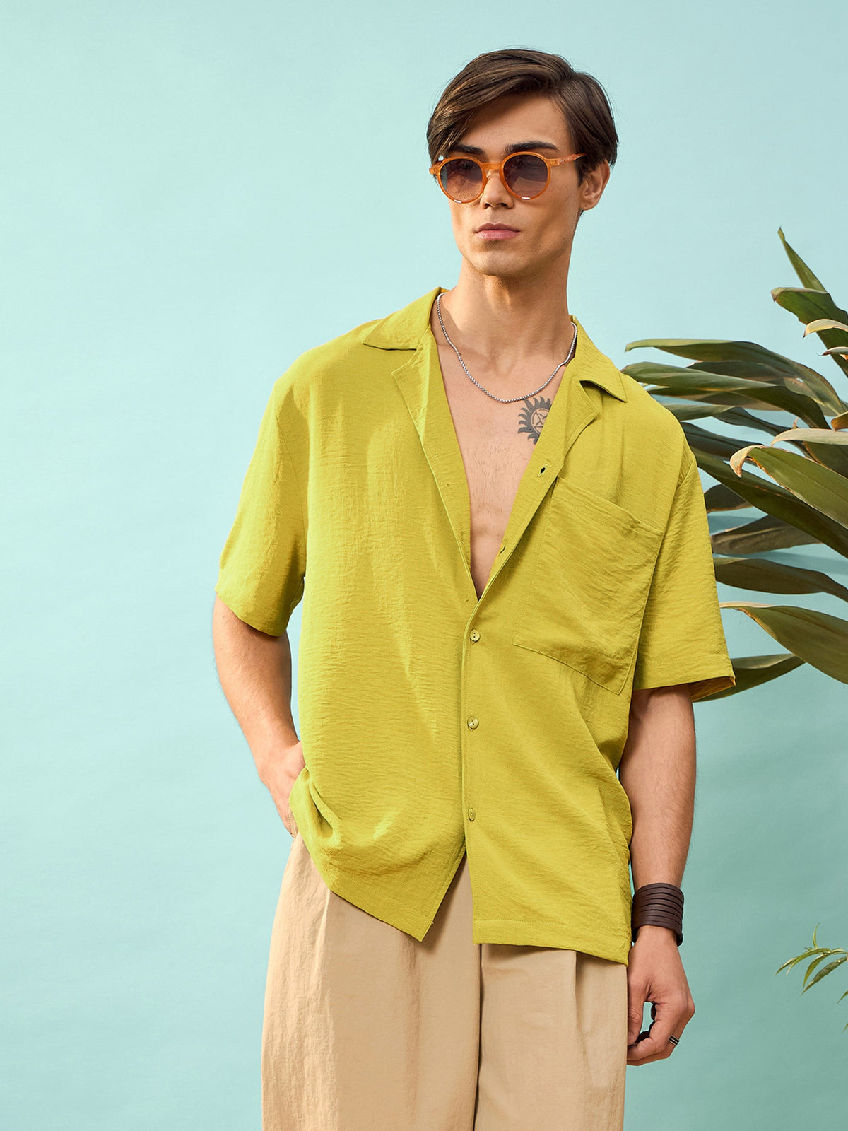 Green Short Sleeve Relax Fit Shirt-MASCLN SASSAFRAS
