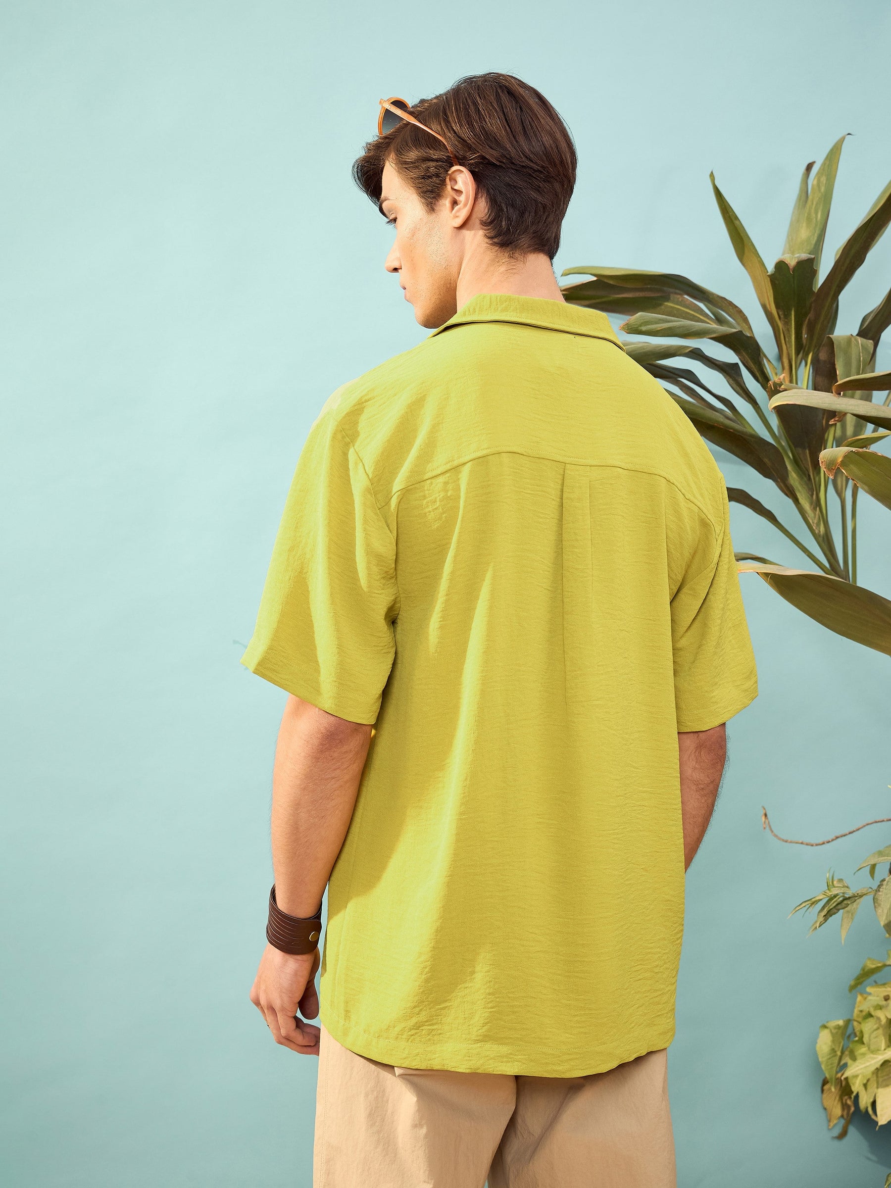 Green Short Sleeve Relax Fit Shirt-MASCLN SASSAFRAS