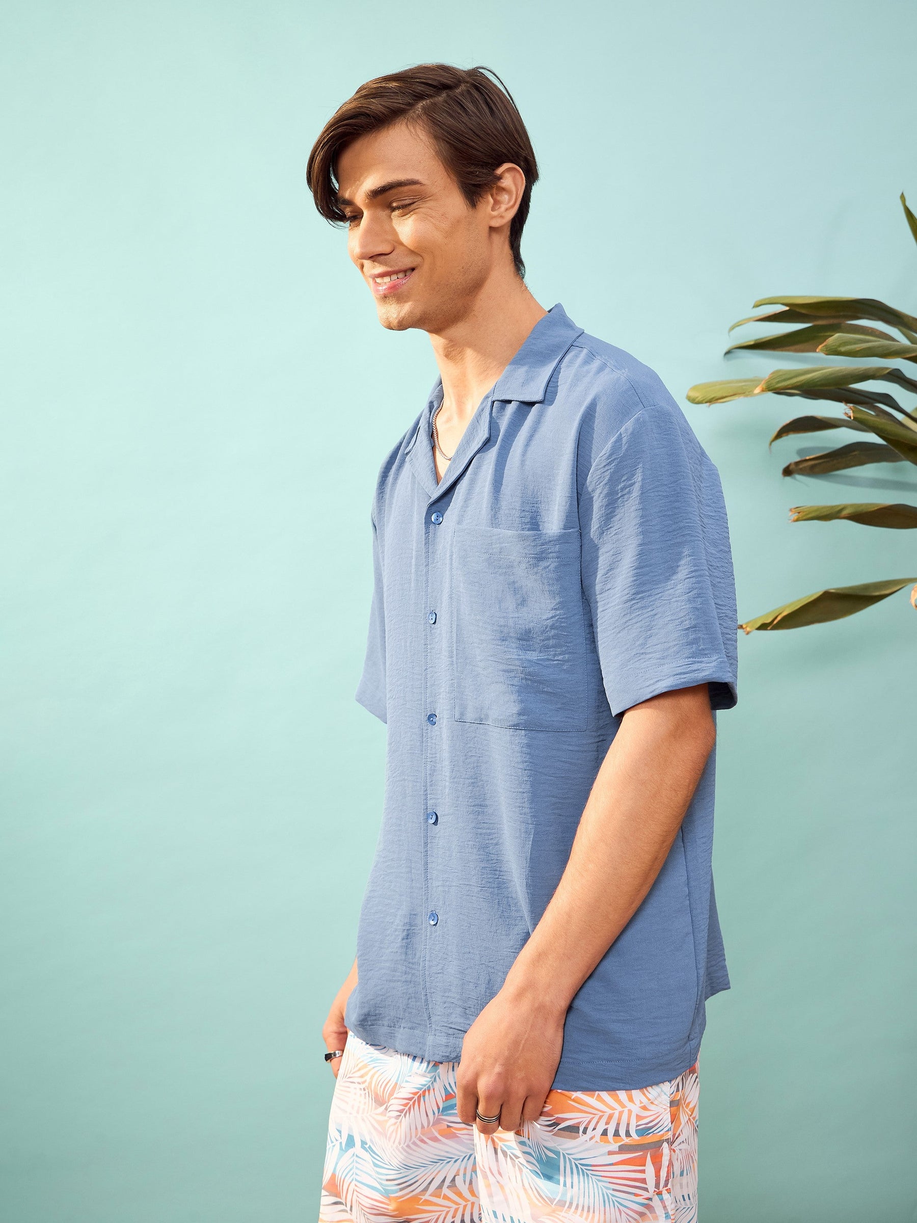 Blue Notch Collar Relax Fit Shirt-MASCLN SASSAFRAS