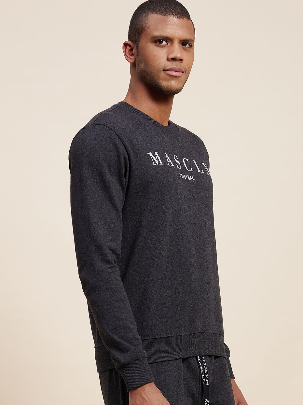 Men's Dark Grey MASCLN Embroidered Sweatshirt