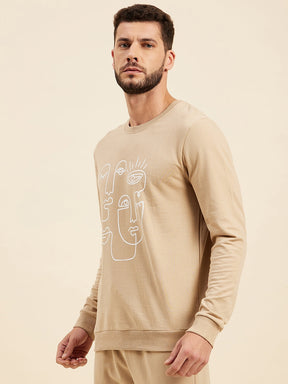 Men Beige Line Printed Sweatshirt