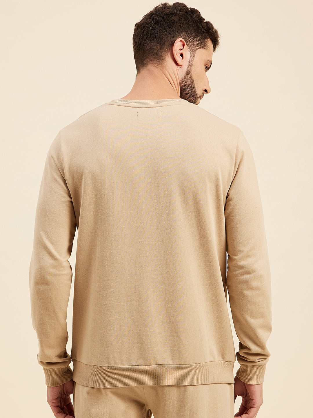 Men Beige Line Printed Sweatshirt