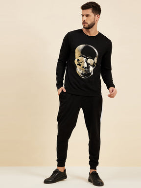 Men Black Skull Foil Print Sweatshirt