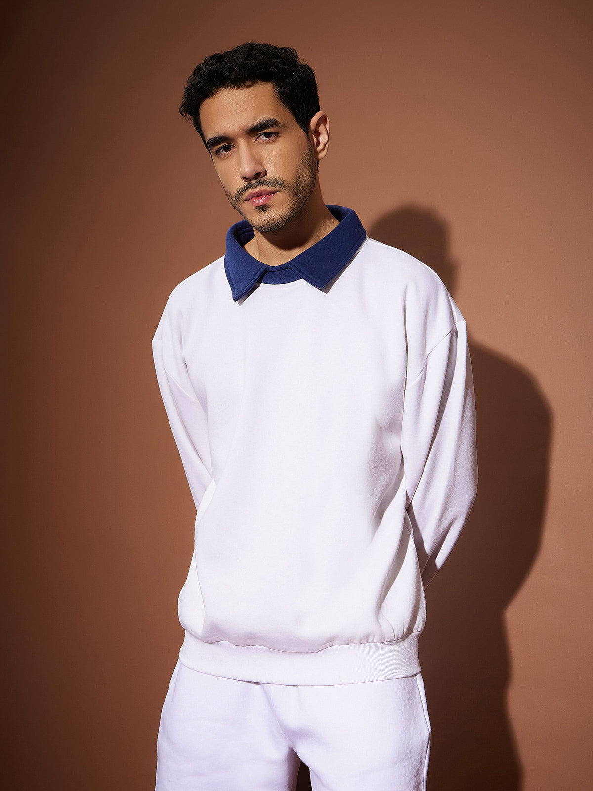 White Contrast Collar Oversized Sweatshirt-MASCLN SASSAFRAS