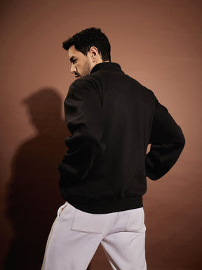 Black Front Zipper Oversized Sweatshirt-MASCLN SASSAFRAS