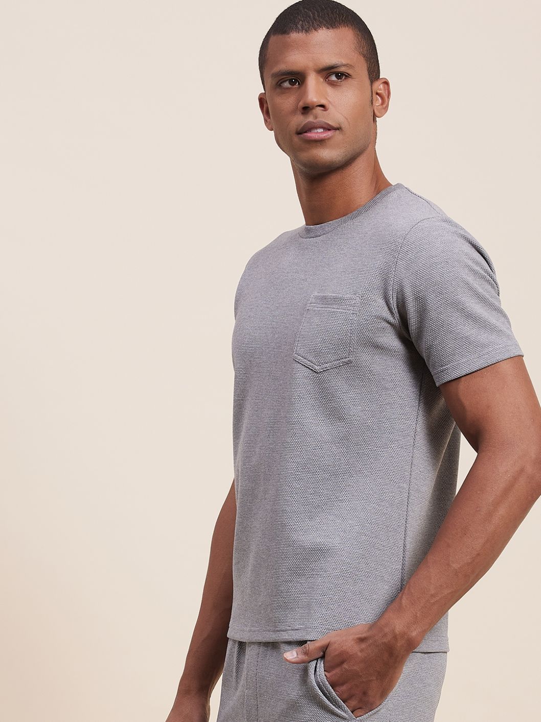 Men's Grey Melange Slim Fit Pocket T-Shirt