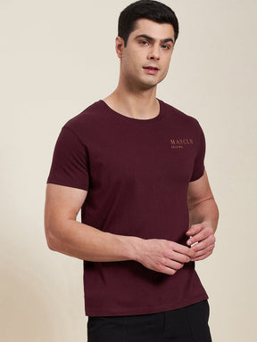 Men Burgundy Slim Fit MASCLN ORIGINAL T-Shirt-Men's T-Shirt-SASSAFRAS