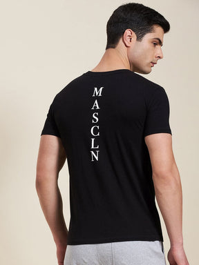 Men Black Slim Fit Back Print MASCLN Logo T-Shirt-Men's T-Shirt-SASSAFRAS