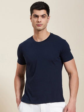 Men Navy Slim Fit Back Printed MASCLN Logo T-Shirt