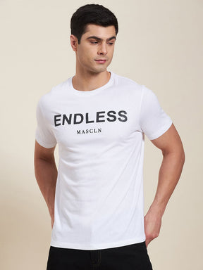 Men White ENDLESS Regular Fit T-Shirt-Men's T-Shirt-SASSAFRAS