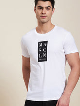 Men White Vertical MASCLN Slim Fit T-Shirt-Men's T-Shirt-SASSAFRAS