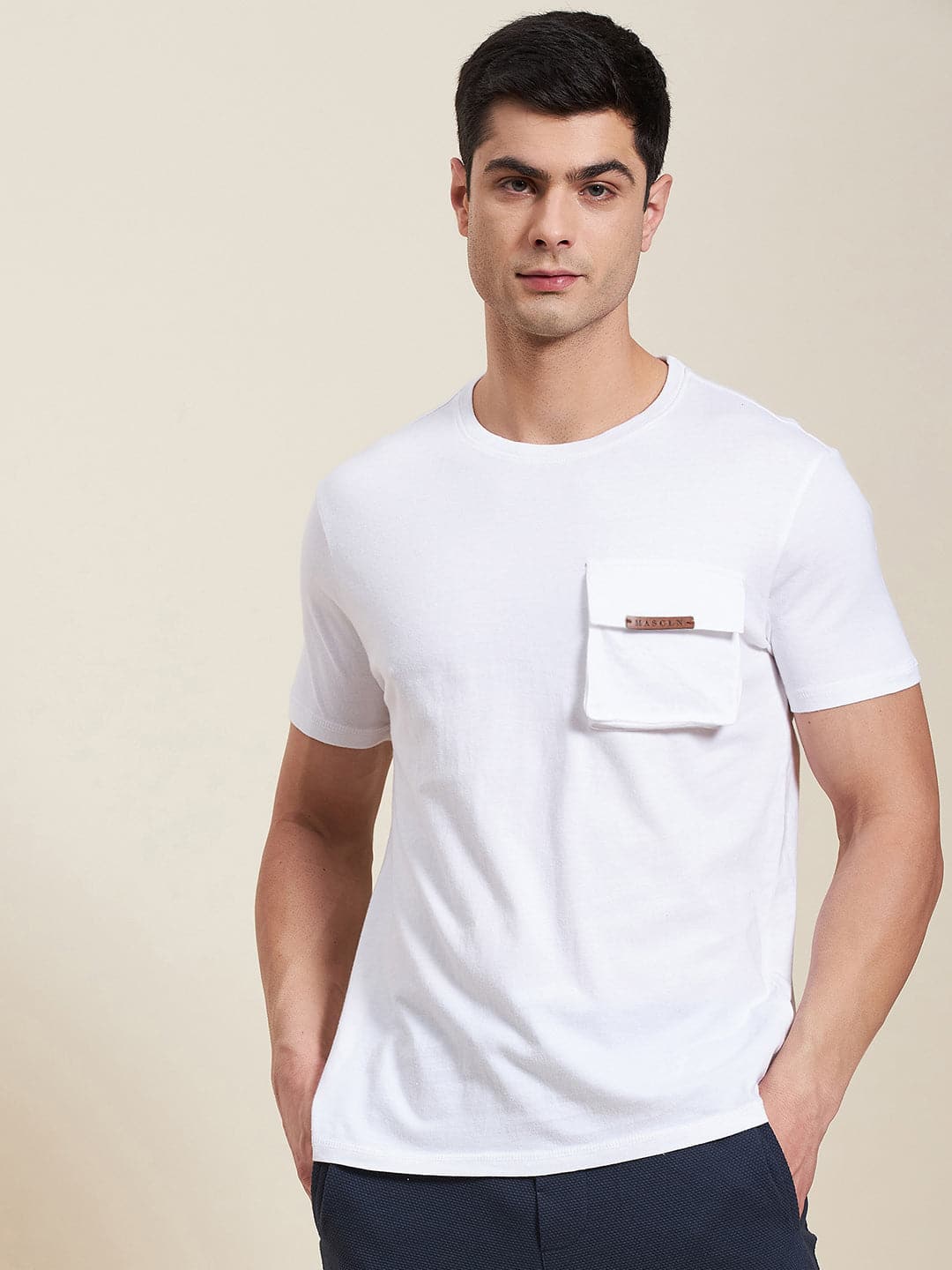 Men White Box Pocket Regular T-Shirt-Men's T-Shirt-SASSAFRAS