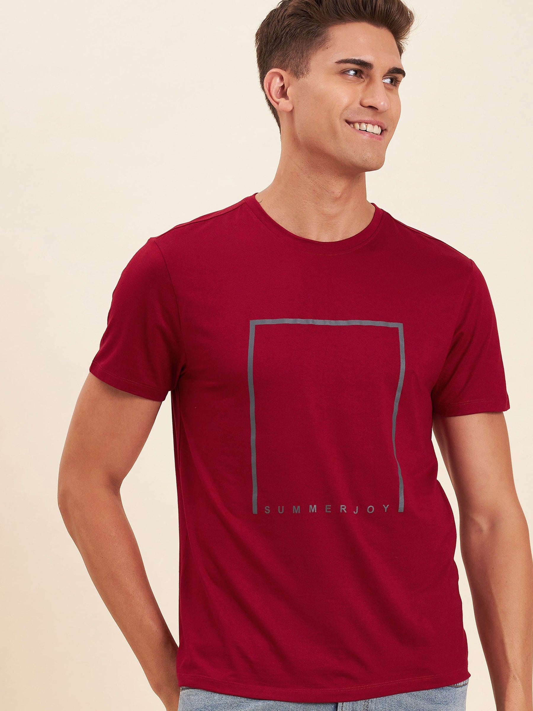 Men Red Viscose SUMMER JOY T-Shirt-Men's T-Shirt-SASSAFRAS