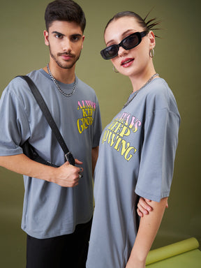 Unisex Grey ALWAYS KEEP GROWING Oversize T-Shirt-MASCLN SASSAFRAS
