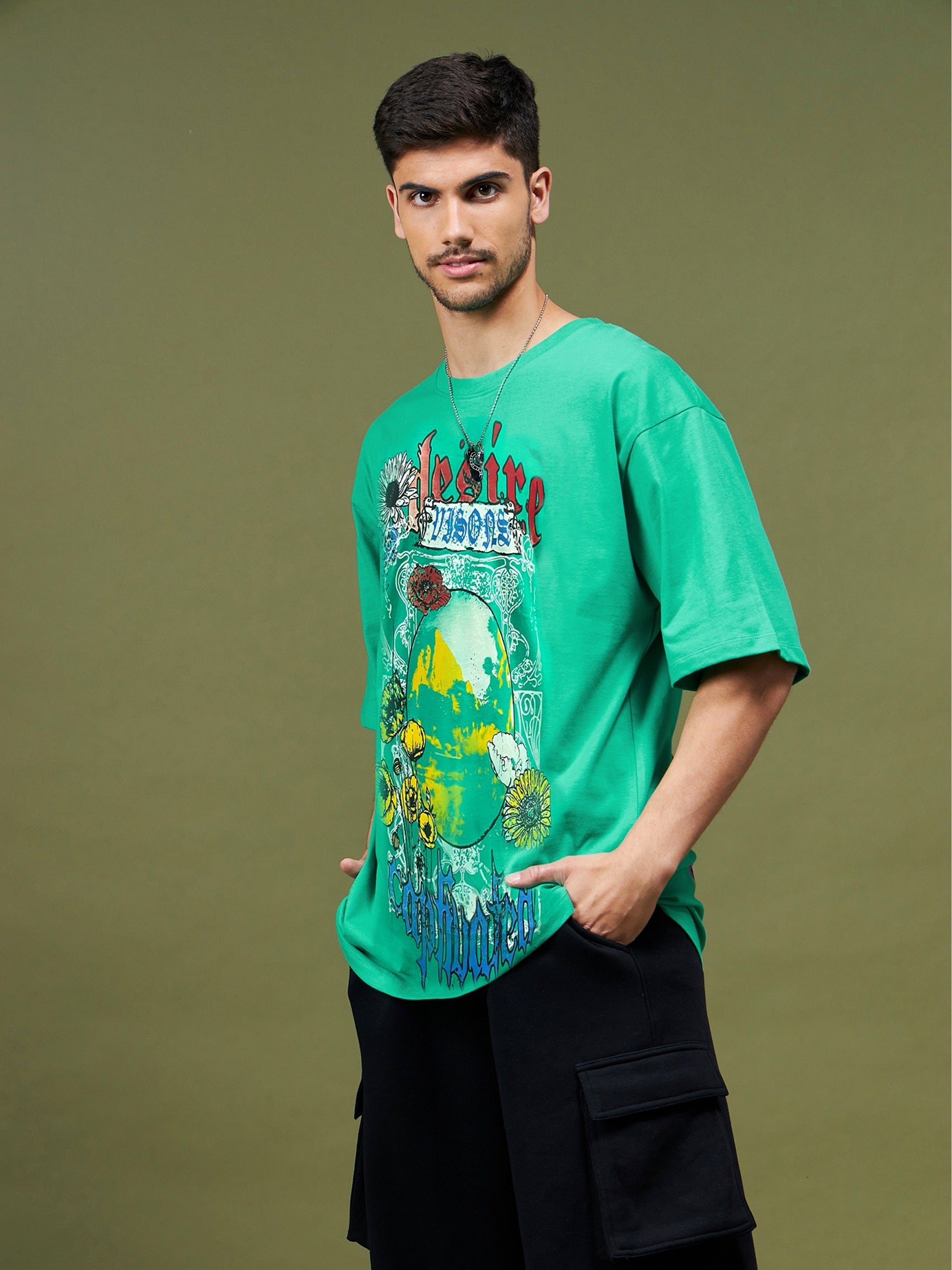 Unisex Green DESIRE Oversized T-Shirt-MASCLN SASSAFRAS