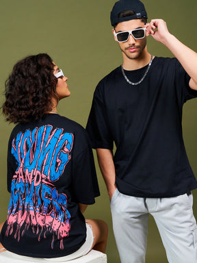 Unisex Black YOUNG & RECKLESS Oversized T-Shirt-MASCLN SASSAFRAS