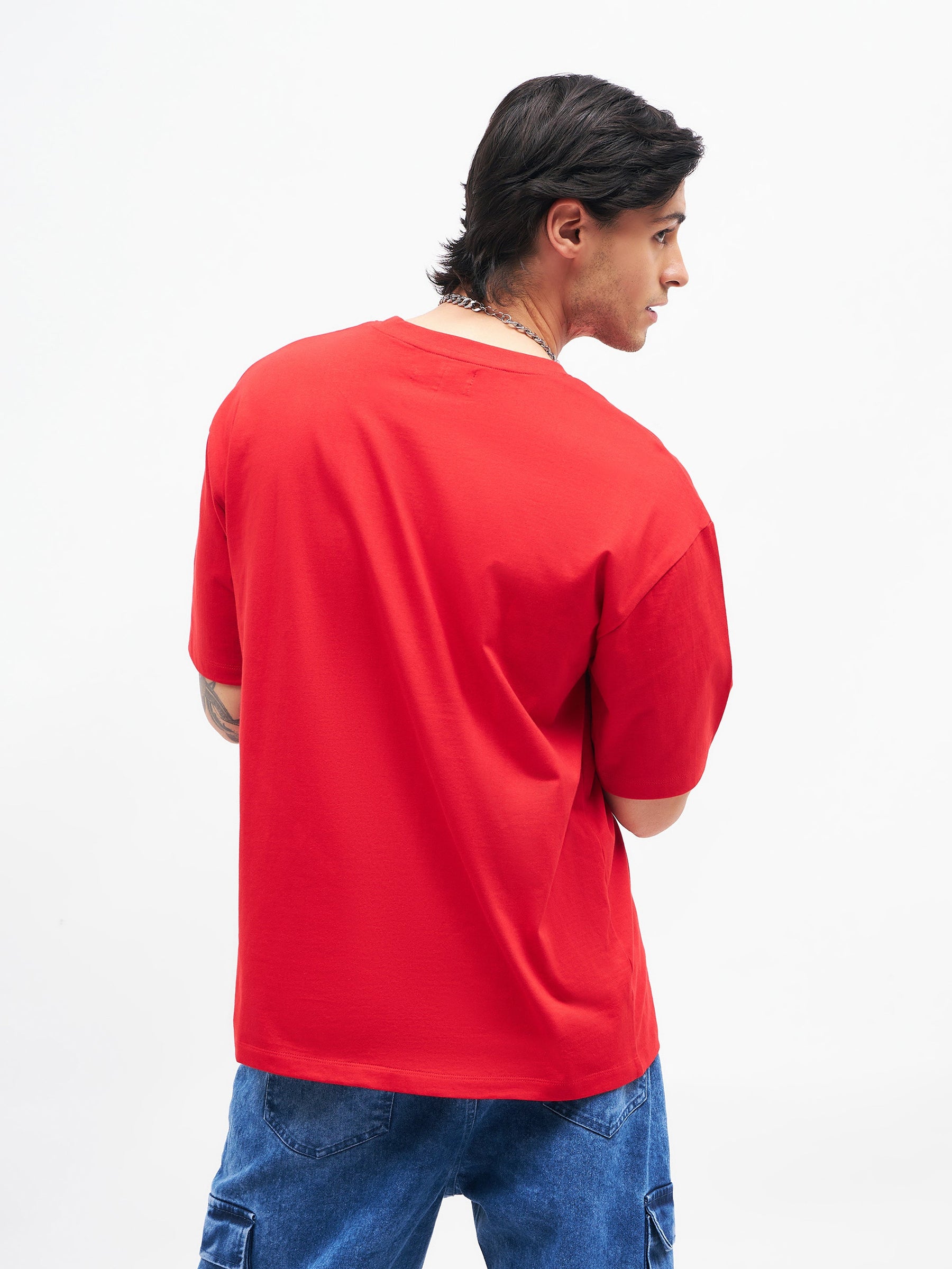 Unisex Red Car Print Oversized T-Shirt-MASCLN SASSAFRAS