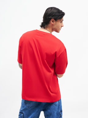 Unisex Red Car Print Oversized T-Shirt-MASCLN SASSAFRAS