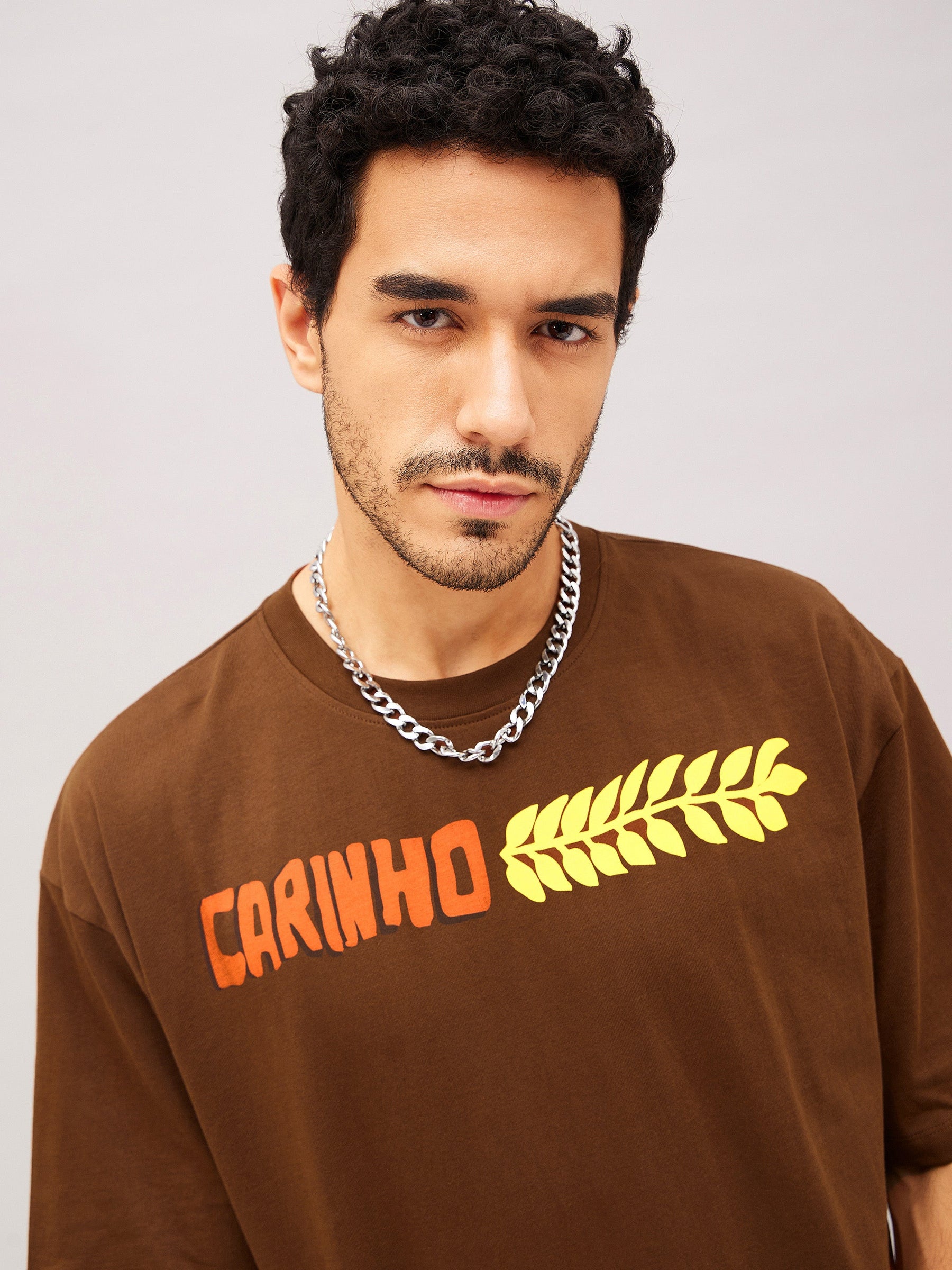 Unisex Brown CARINHO Oversized T-Shirt-MASCLN SASSAFRAS