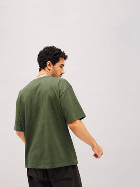 Unisex Olive BE CAREFULL Oversized T-Shirt-MASCLN SASSAFRAS