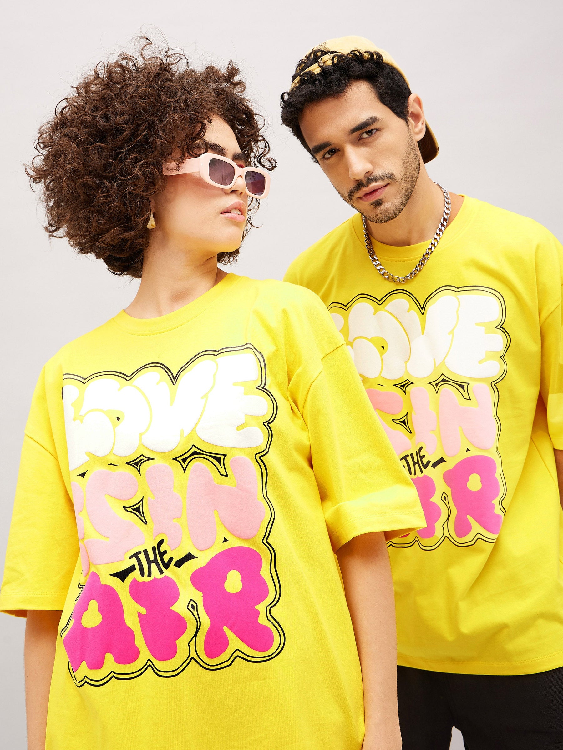 Unisex Yellow LOVE AIR Oversized T-Shirt-MASCLN SASSAFRAS