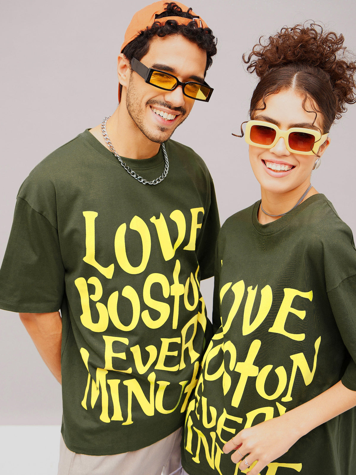 Unisex Olive LOVE BOSTON Oversized T-Shirt-MASCLN SASSAFRAS
