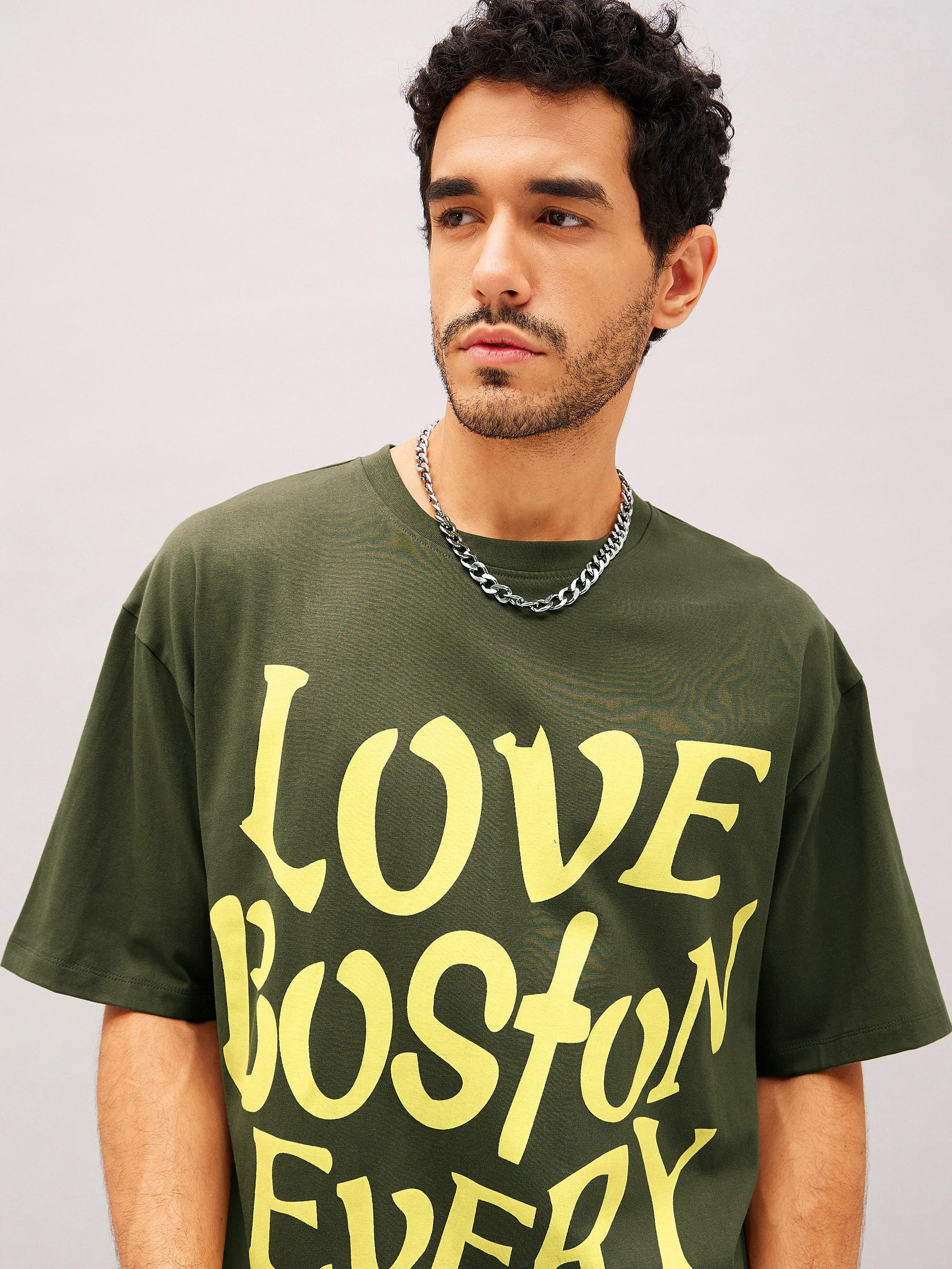 Unisex Olive LOVE BOSTON Oversized T-Shirt-MASCLN SASSAFRAS