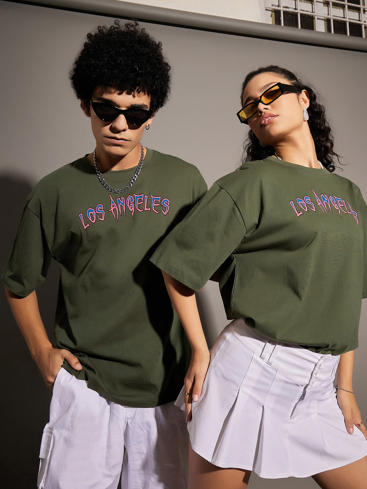 Unisex Olive LOS ANGELES Oversized T-Shirt-MASCLN SASSAFRAS