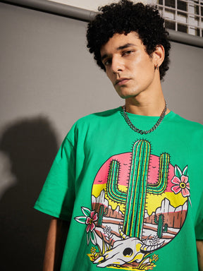 Unisex Green Cactus Oversized T-Shirt-MASCLN SASSAFRAS