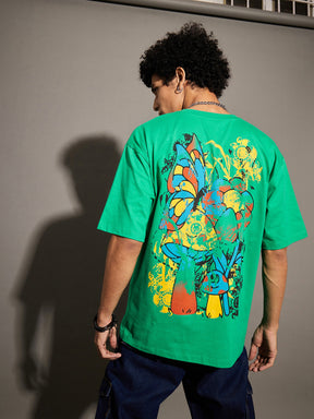 Unisex Green Mushroom Print Oversized T-Shirt-MASCLN SASSAFRAS