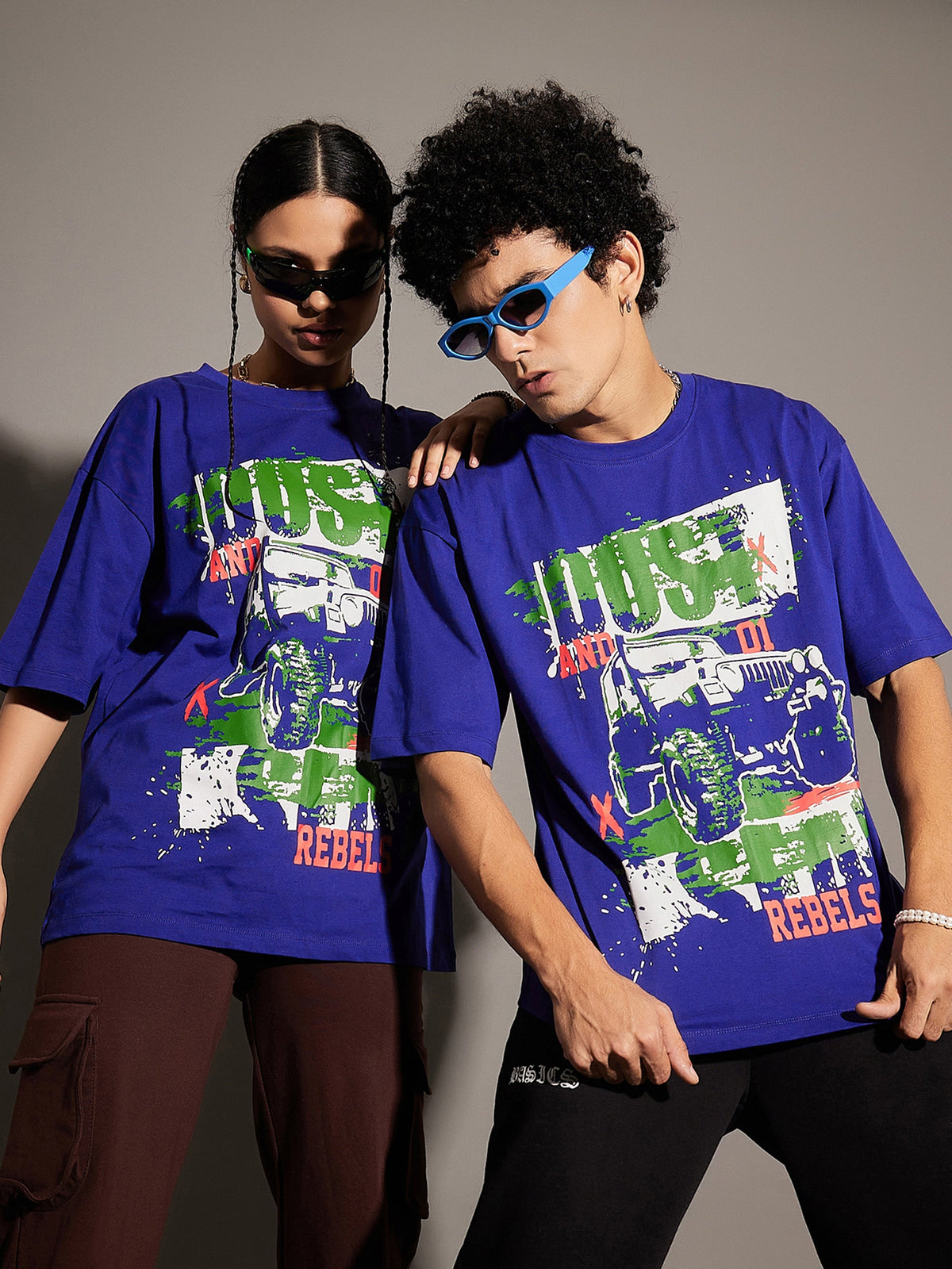 Unisex Blue DUST Oversized T-Shirt-MASCLN SASSAFRAS