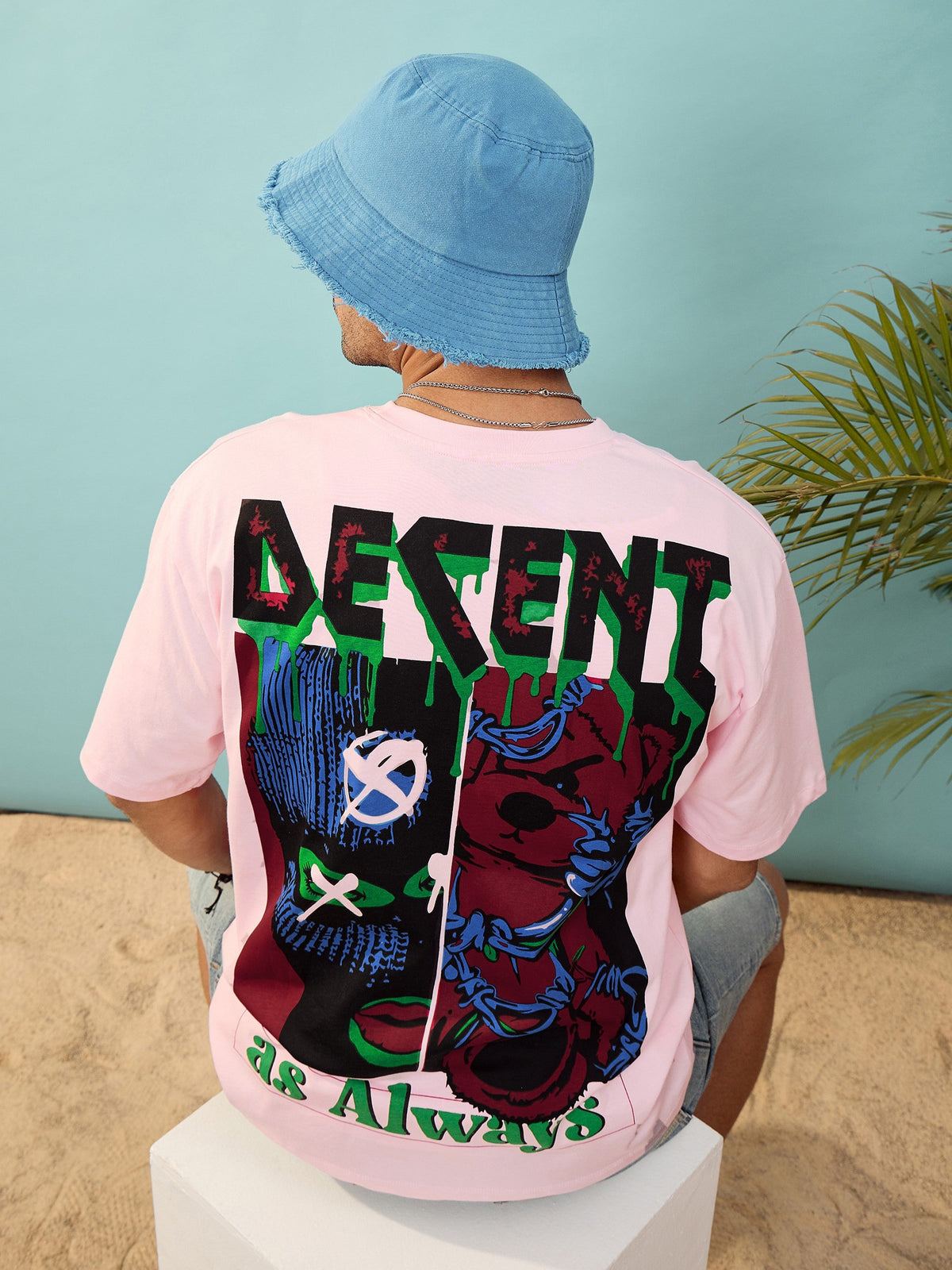 Unisex Pink DECENT Oversize T-Shirt-MASCLN SASSAFRAS