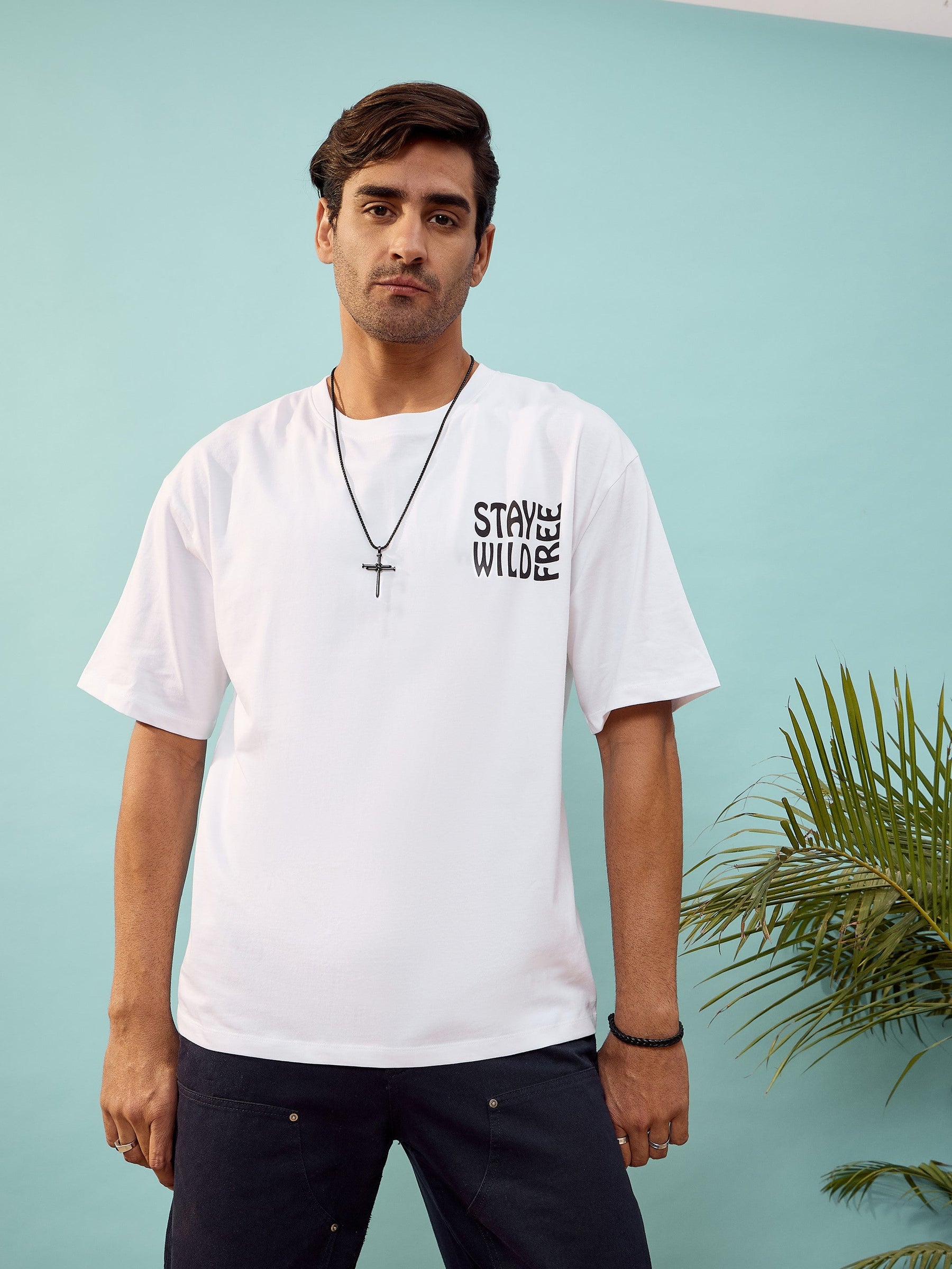 Unisex White STAY WILD Oversize T-Shirt-MASCLN SASSAFRAS
