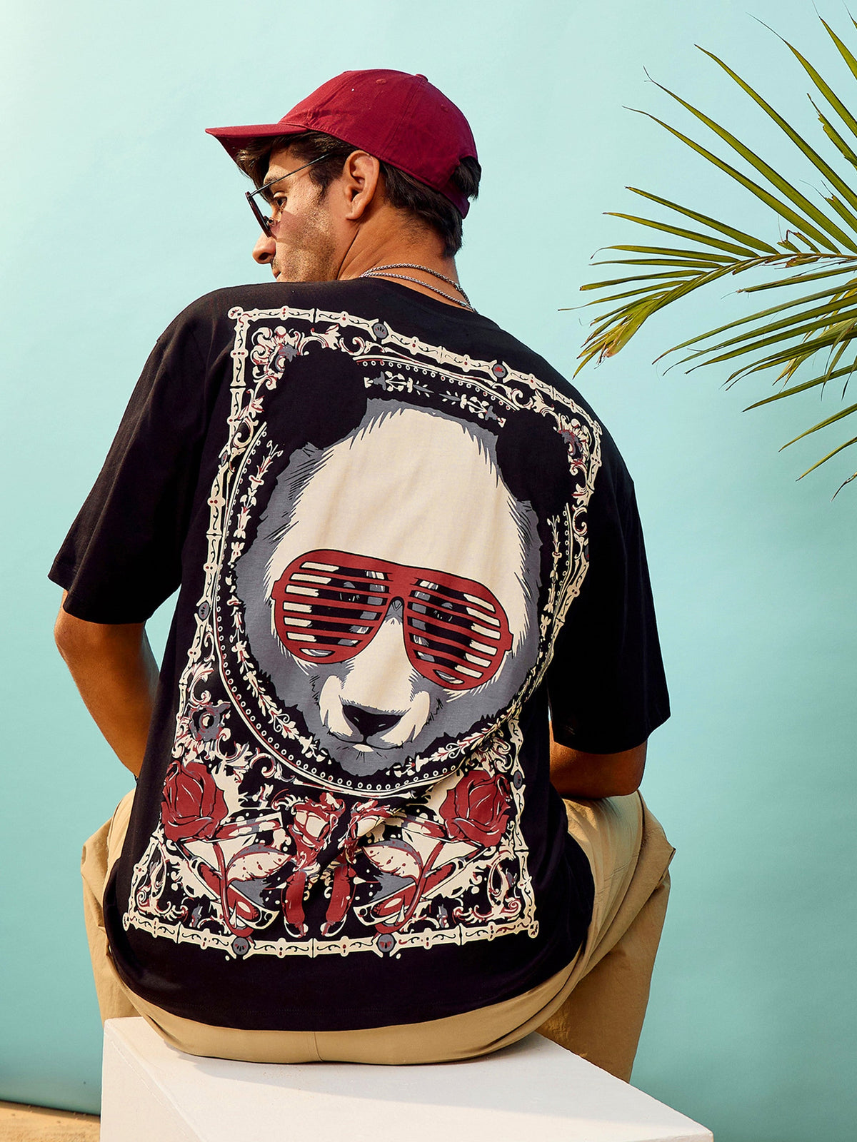 Unisex Black Panda Oversize T-Shirt-MASCLN SASSAFRAS