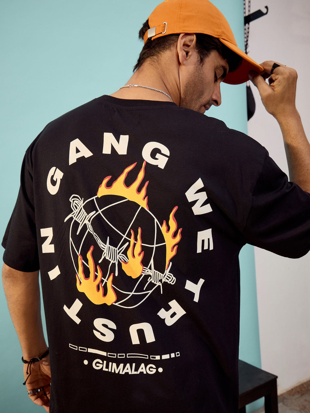 Unisex Black GANG Oversize T-Shirt-MASCLN SASSAFRAS