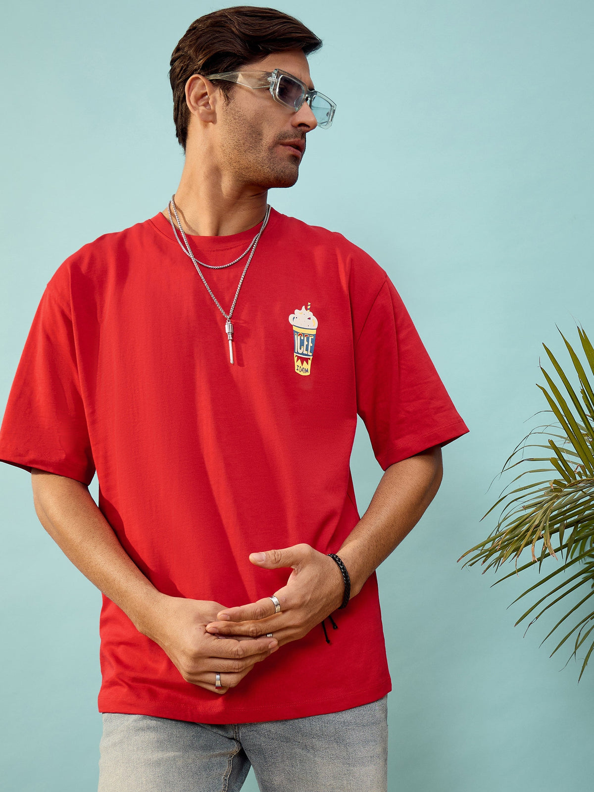 Unisex Red FIRST BITE Oversize T-Shirt-MASCLN SASSAFRAS