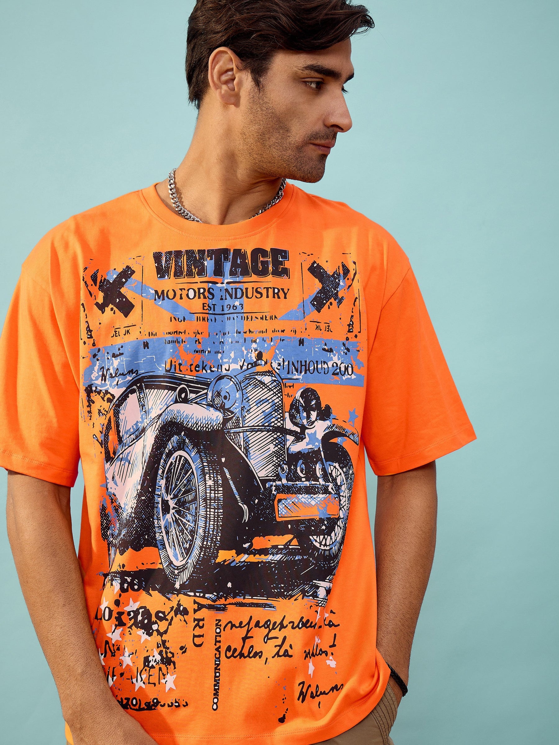 Unisex Orange VINTAGE Oversize T-Shirt-MASCLN SASSAFRAS