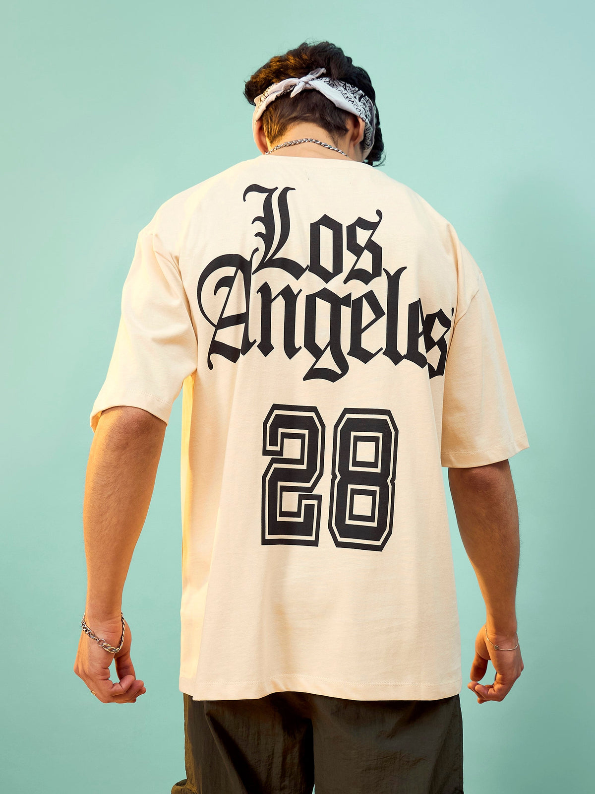 Unisex Beige LOS ANGELES Oversize T-Shirt-MASCLN SASSAFRAS