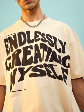 Unisex Beige ENDLESSLY CREATING MYSELF Oversize T-Shirt-MASCLN SASSAFRAS