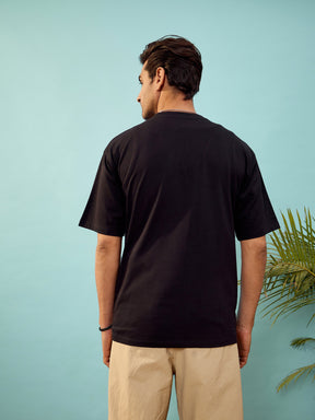 Unisex Black Liberty Print Oversized T-Shirt -MASCLN SASSAFRAS