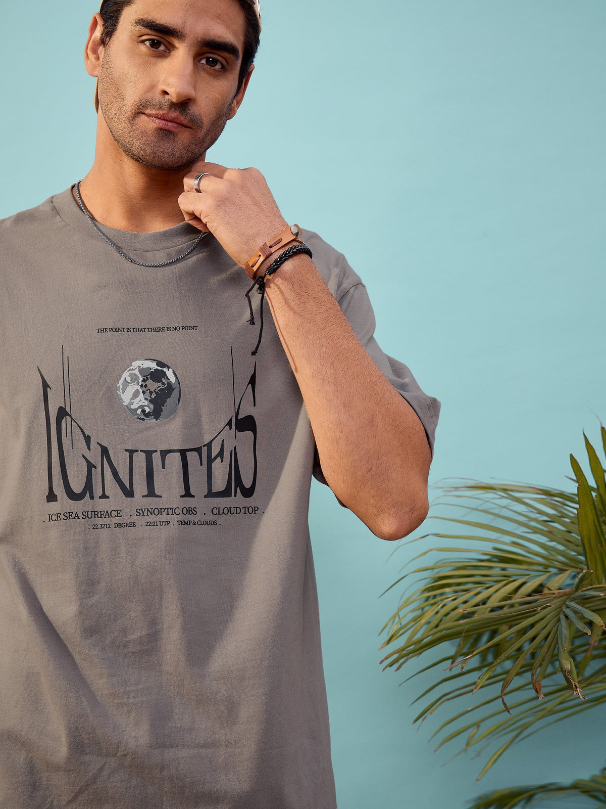 Unisex Grey IGNITES Oversize T-Shirt-MASCLN SASSAFRAS