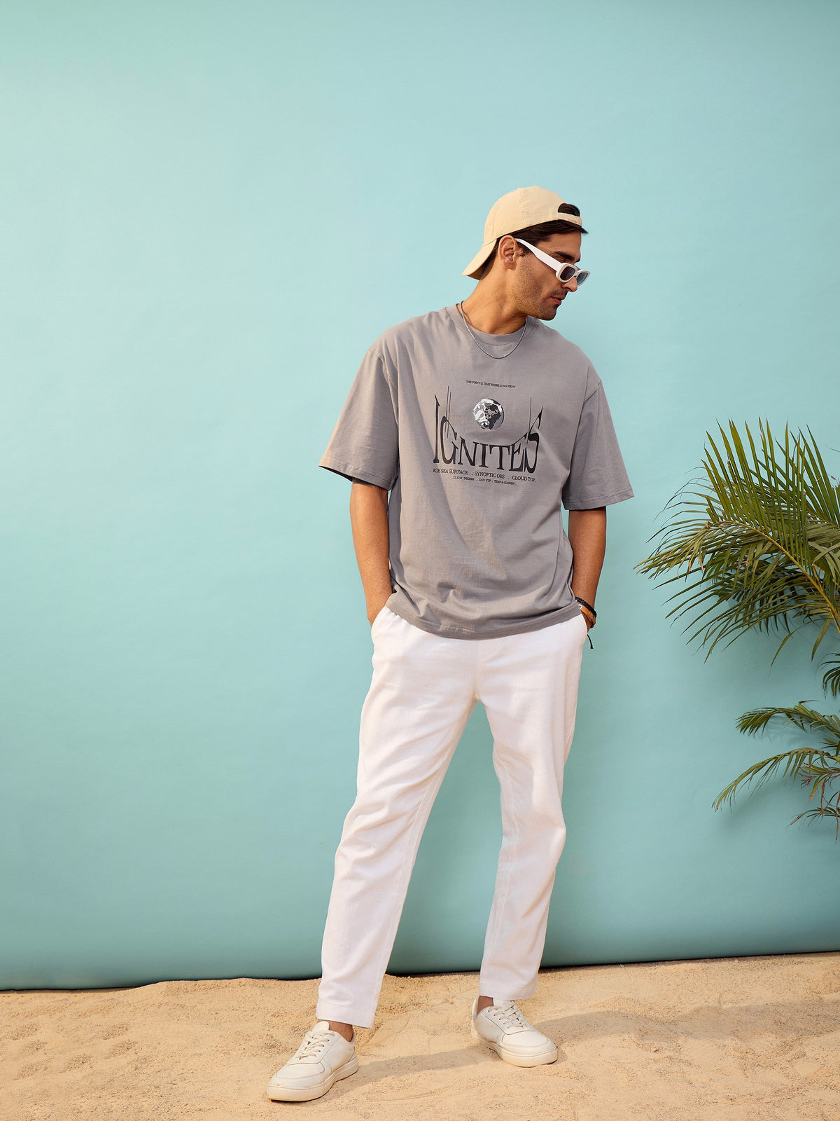 Unisex Grey IGNITES Oversize T-Shirt-MASCLN SASSAFRAS