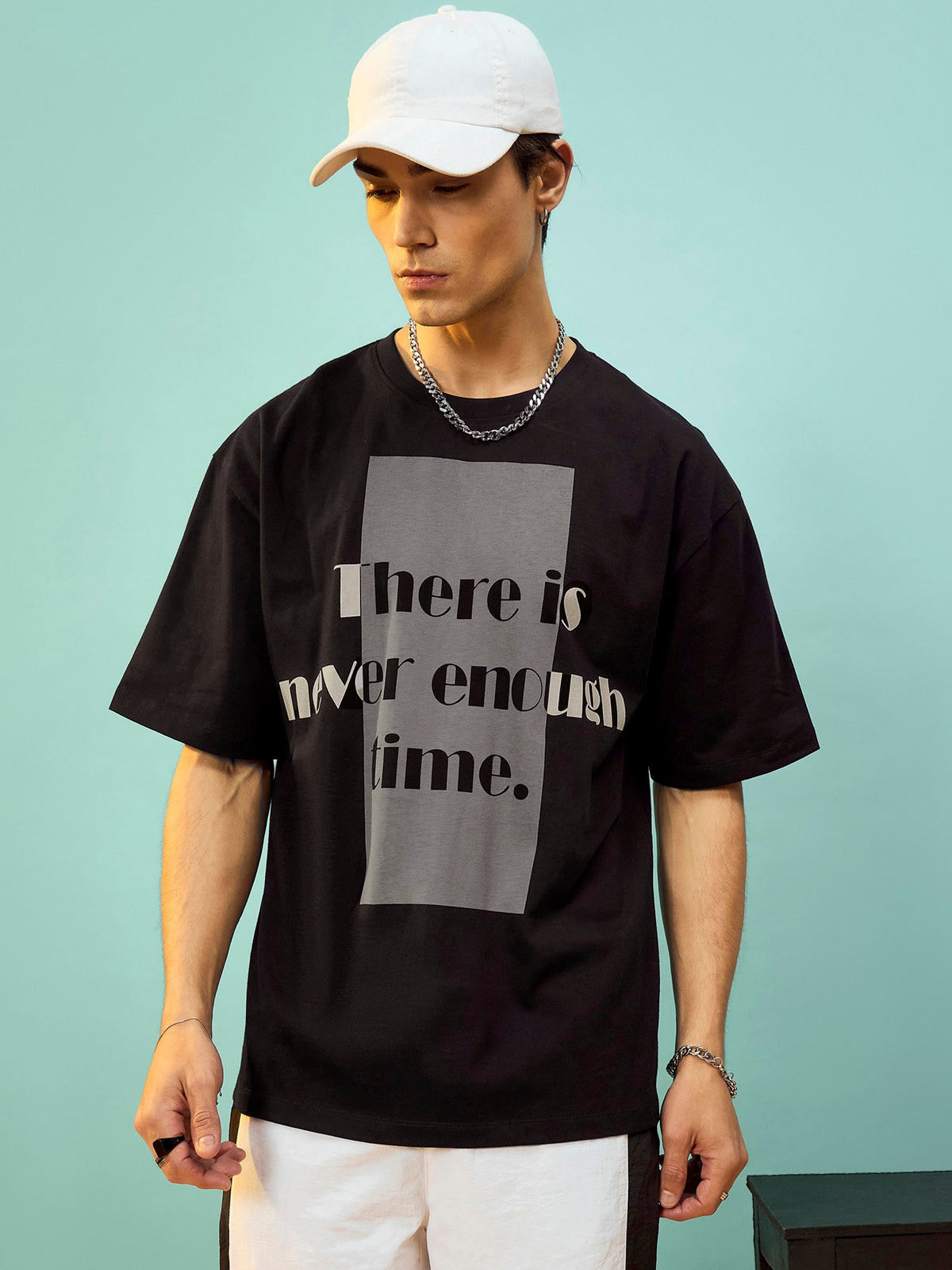 Unisex Black ENOUGH TIME Oversize T-Shirt-MASCLN SASSAFRAS