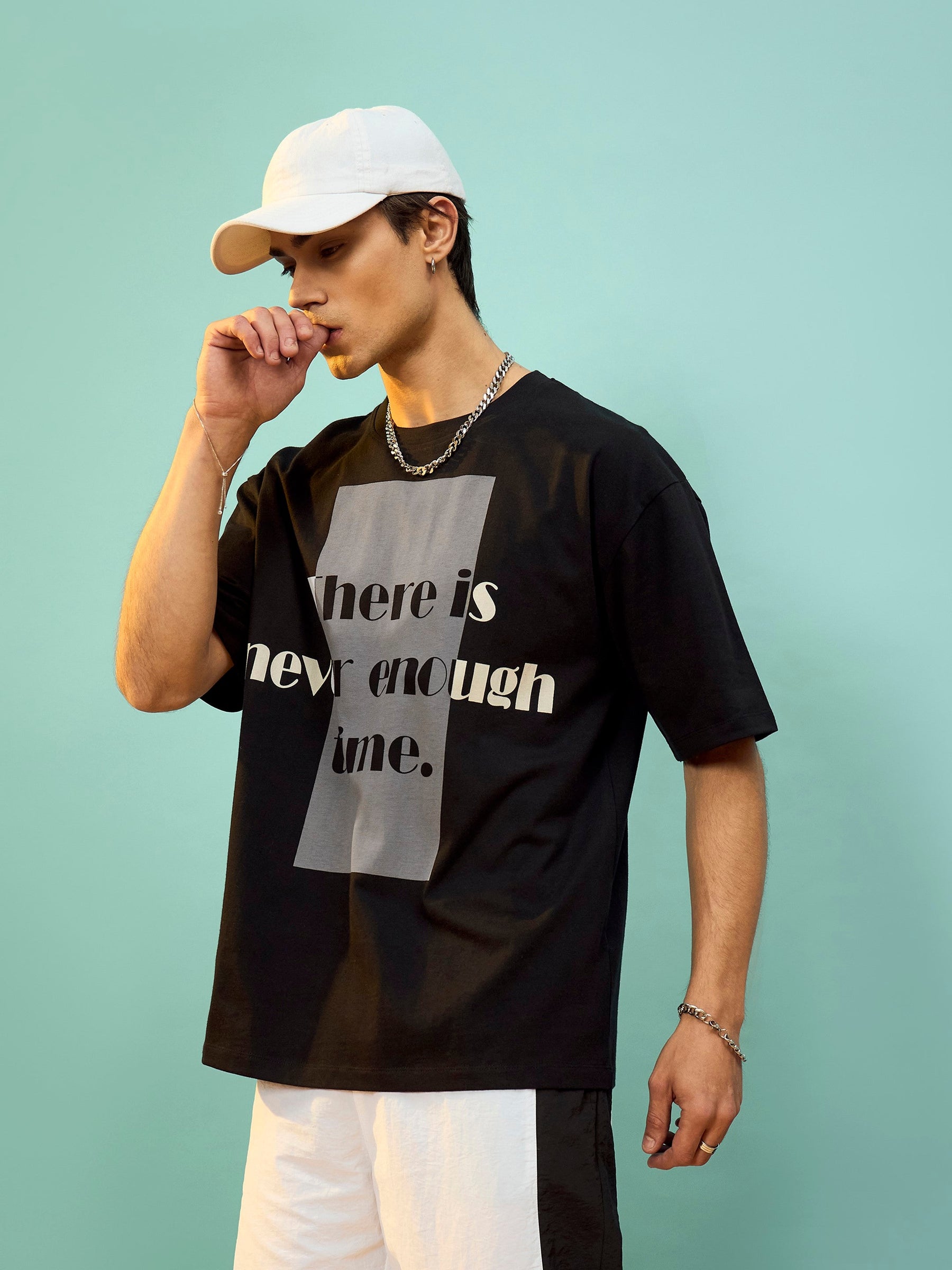 Unisex Black ENOUGH TIME Oversize T-Shirt-MASCLN SASSAFRAS
