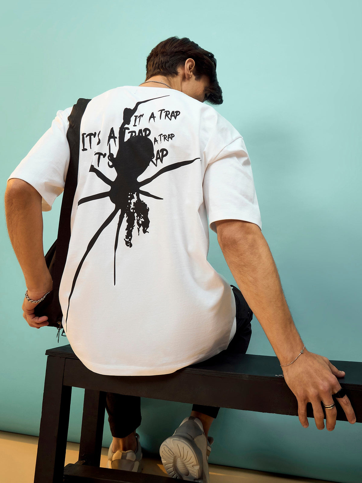 Unisex White Spider Trap Oversize T-Shirt-MASCLN SASSAFRAS