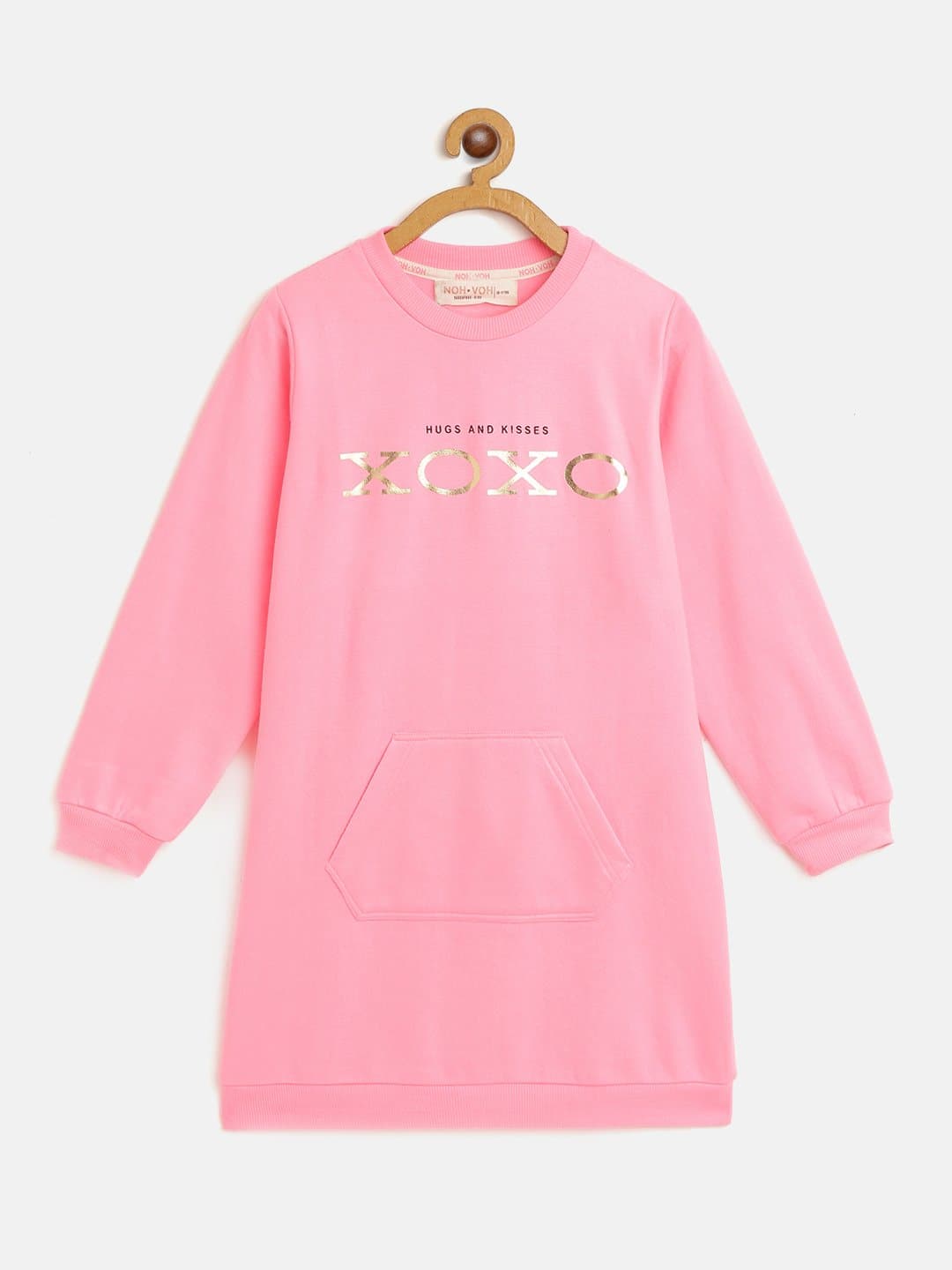 Girls Pink Fleece XOXO Kangaroo Pocket Dress-Girls Dresses-SASSAFRAS