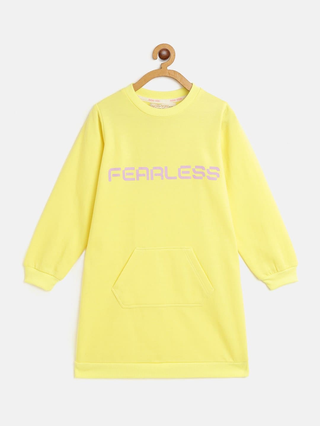 Girls Yellow Fleece FEARLESS Kangaroo Pocket Dress-Girls Dresses-SASSAFRAS