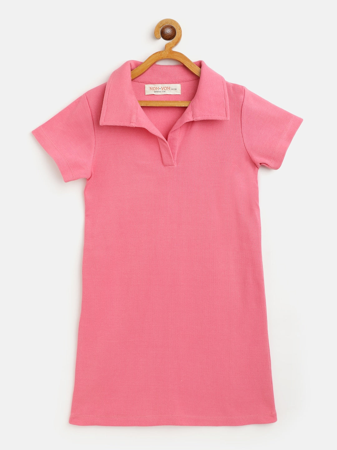 Girls Pink Rib Polo Neck Dress