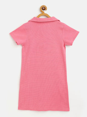 Girls Pink Rib Polo Neck Dress
